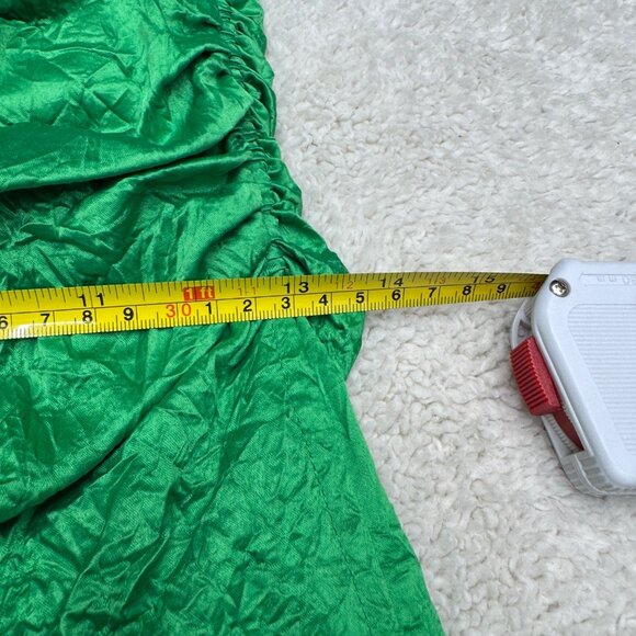 Ganni Ruched Crinkled Satin Midi Dress Women's Bright Green, Size 36 (US 4) NWOT - Picture 8 of 9